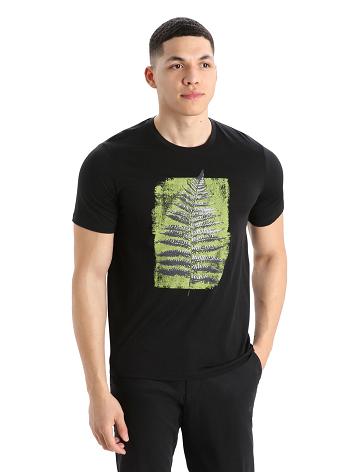 Pánské Tričko Icebreaker Merino Tech Lite II Krátké Sleeve Fern Imprint Černé | CZ 1758MQZA